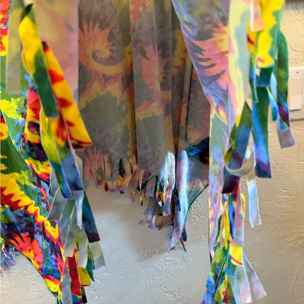 Vibrant Tie-Dye Fringe Top Hippie Costume Cape - Picture 7 of 11
